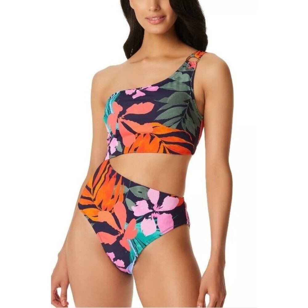 NWT Jessica Simpson Island Paradise Cutout One Piece Swimsuit Women Small Floral